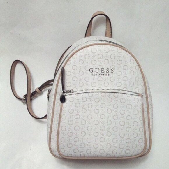 Guess Monogram Logo Mini Backpack Tan And Cream - Picture 1 of 17
